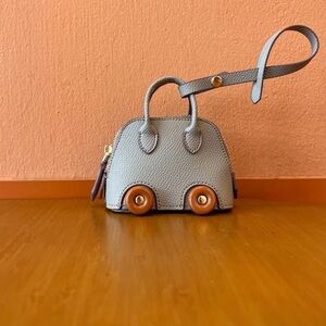 Faux Leather Mini Wheeled Bag Charm, Coin Purse Keychain, Gray